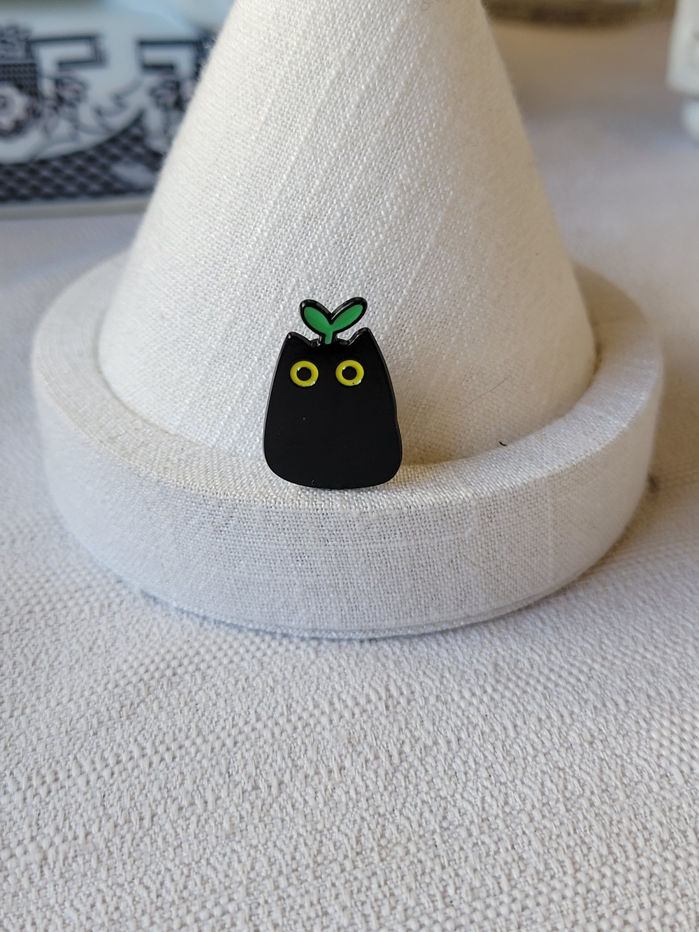 2/$15💎  Tiny Black Cat Enamel Pin with Green Sprout